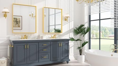 Keonjinn 30x36 Inch Gold Bathroom Mirror - Image 2