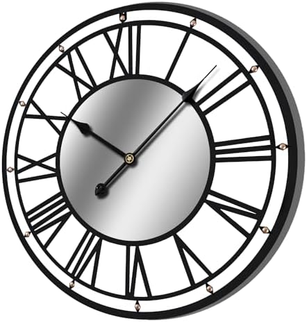 Metal Wall Clocks Battery Operated Vintage Black Mirror Large Iron Wall Clock by SCOAGE