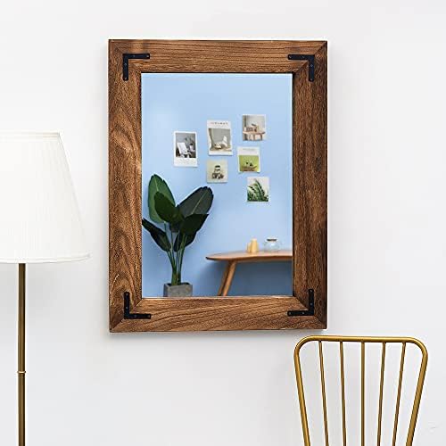 YOSHOOT Rustic Wooden Framed Wall Mirror, Natural Wood Bathroom Vanity Mirror - Image 4