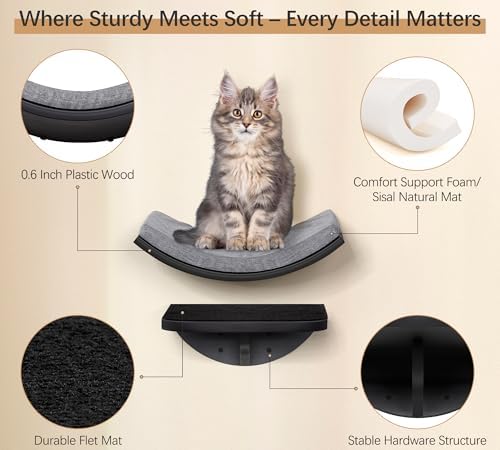 2-Piece Cat Wall Steps with Grey Felt Pads, Floating Cat Wall Perches and - Image 3