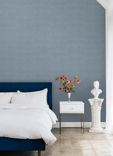 RoomMates Stella Dusty Blue Grasscloth Peel and Stick Wallpaper, RMK12778PL - Image 3