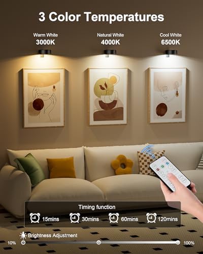 3-Pack Black Picture Lights for Wall, Battery Operated - Image 3