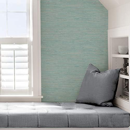 NuWallpaper, Tibetan Faux Grasscloth Teal Peel & Stick Wallpaper, Self-Adhesive - Image 5