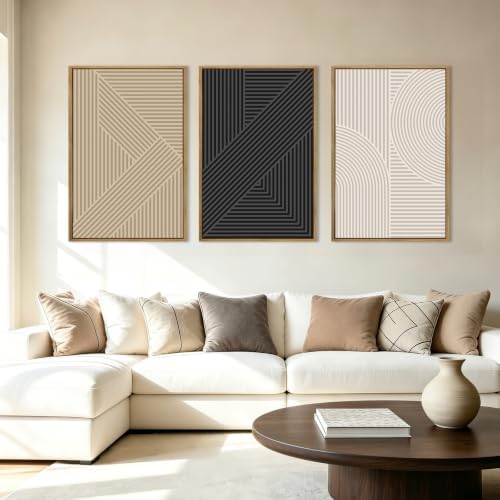 Large Neutral Abstract Wall Art Decor Framed Mid Century Modern Canvas - Image 5