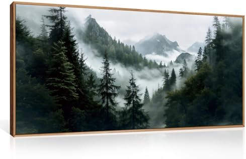 HOURIA Boho Forest Mountain Framed Canvas Wall Art Set- 40"x20"x1 by HOURIA