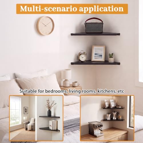 12" Black Large Corner Floating Shelf Wall Mounted, Metal 2 Pcs - Image 4