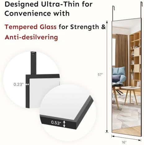 Kosmonia 57x16 Inch Full Length Mirror Over the Door Black Full Body Mirror - Image 2