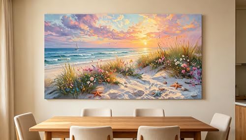 Sunset Floral Coastal Canvas Wall Art Seaside Wildflower Seascape Print Ocean - Image 4
