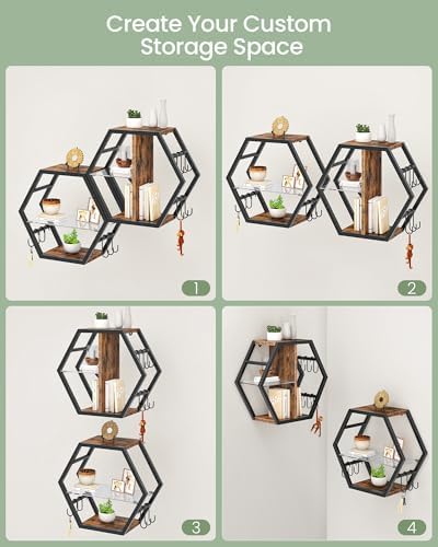 CHOEZON 18.9 inch Gaming Floating Shelves, Hexagon Shelves - Image 4