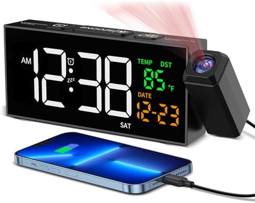 Netzu Projection Clock for Bedroom Ceiling, Alarm Clocks Black by Netzu