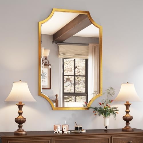 Kelly Miller 24"x36" Gold Foil Metal Scalloped Decorative Wall Mirror by KellyMiller