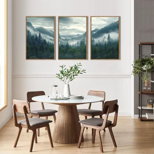 IARTTOP Large Misty Mountain Framed Wall Art 16x24 inch Green Foggy Forest - Image 2