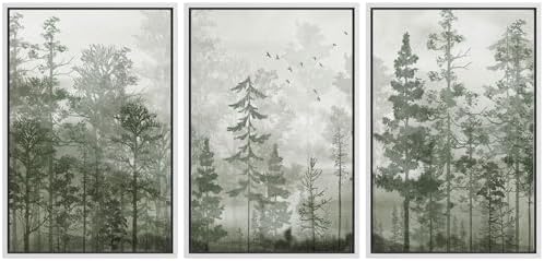 MUDECOR Framed Wall Art Print Set Minimalist Forest Mist by MUDECOR