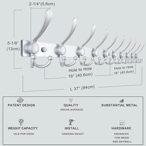 Dseap Coat Rack Wall Mount 37 Inch, Heavy Duty 12-Gauge Base vs Flimsy 1mm - Image 7