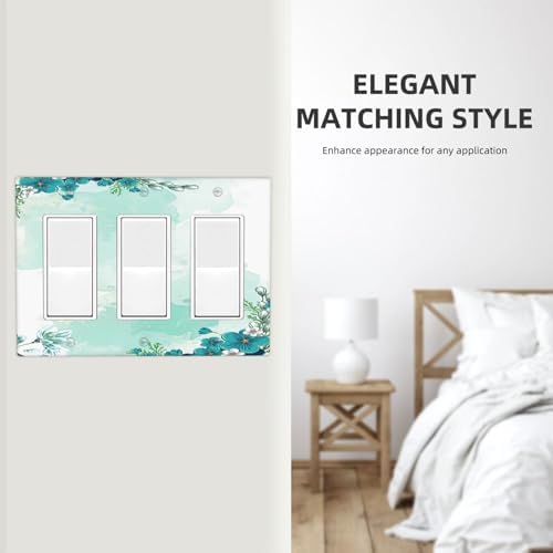 Light Switch Covers Blue Green Flowers Light Green Watercolor Patterns 3 Gang - Image 7