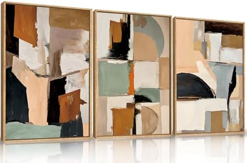 LHIUEM Large Abstract Color Block Framed Canvas Wall Art Set, Colorful Brush by LHIUEM