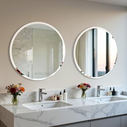 Frameless Round Wall Mirror: Modern Glass Mirror 27.6x27.6 inch - Image 3