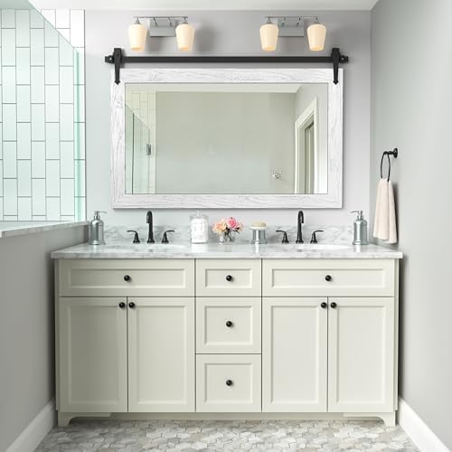 Farmhouse Mirror 42”x28” White Rustic Mirror - Image 3
