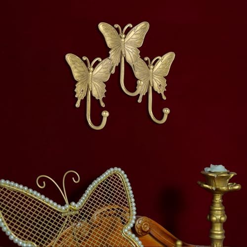 SOFFEE DESIGN Butterfly Gold Metal Wall Rack, Tiered Entryway Organizer - Image 3