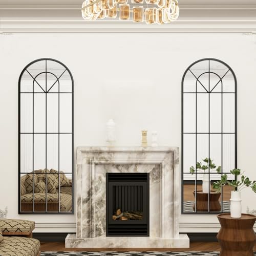 Dewfig Arched Windowpane Floor Mirror - Image 2