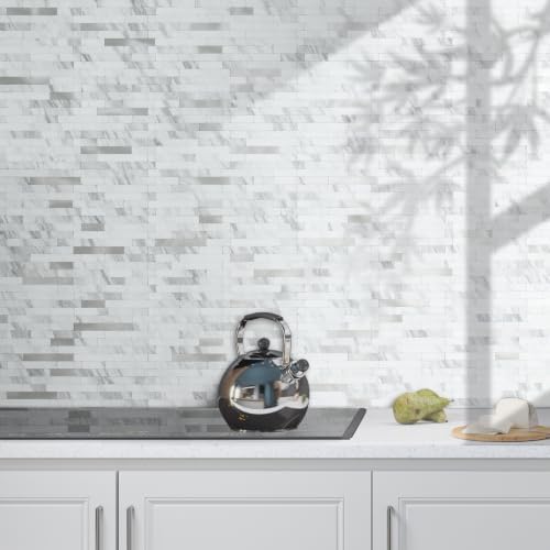 DICOFUN 2 Sheets White Peel and Stick Backsplash Tile, Faux Stone PVC Mixed - Image 6
