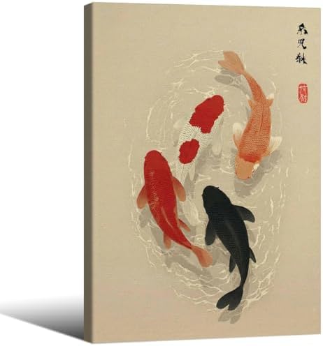 Japanese Koi Fish Poster Modern Oriental Asian Canvas Wall Art Minimalist Zen by Unknown