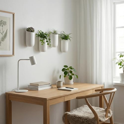 MyGift Set of 4 Matte White Ceramic Wall Planters, 6 Inch Hanging Pots - Image 3