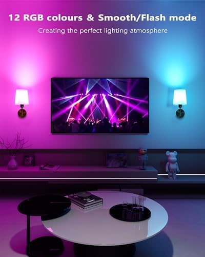 Battery Operated Wall Sconces Set of 2, Remote Control, RGB Bulb - Image 3