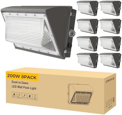 AIKVSXER 200W LED Wall Pack Light, 32000LM 6000K Dusk to Dawn Lights 8 Pack by AIKVSXER