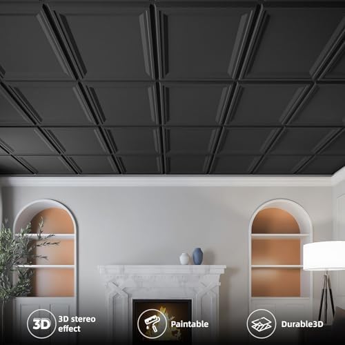 WOWSTAR 12-Pack 24"x24" Drop Ceiling Tiles, Waterproof Glue up Ceiling Panels - Image 3