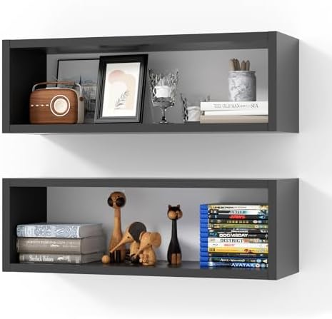 Kaboon 24in Floating Cube Shelves Set of 2, Display Shelves Wall Mount by Kaboon