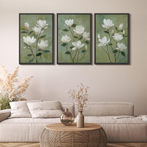 MUDECOR Framed Canvas Print Wall Art White Magnolia Floral Soft Green Botanical - Image 5