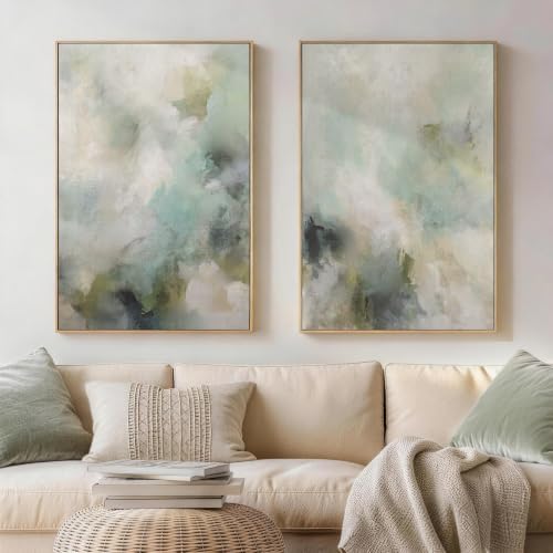 Framed Sage Green Abstract 2 Piece Wall Art by Unknown