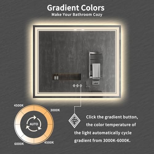 Vanity Mirror with Lights, 48x40 Inch Gradient Front and Backlit Smart Mirror - Image 3
