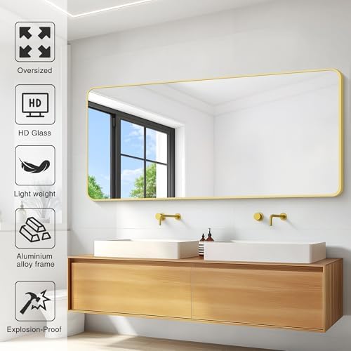 30"x60" Gold Bathroom Mirror, Large Rectangle Wall Mounted Mirror - Image 4