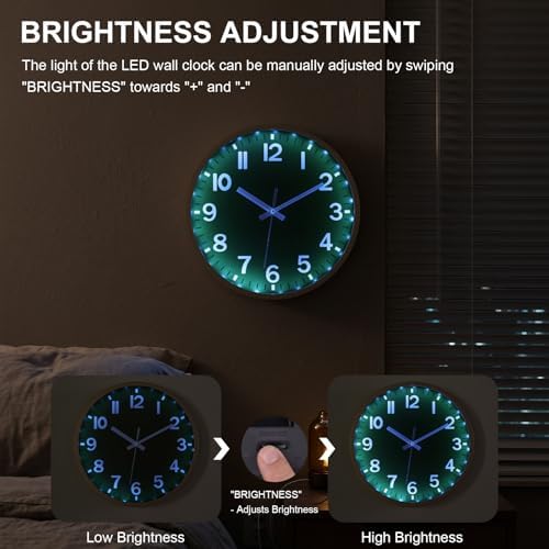 JoFomp Green Wall Clocks Battery Operated Night Glow, 12 Inch Sound Control - Image 4