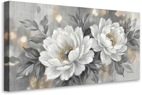 Anolyfi White Peony Neutral Floral Canvas Wall Art - Image 2