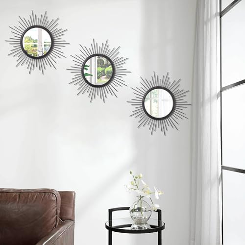3 Pack Black Metal Wall Mirrors Sunburst Wall Mirrors Home Décor Art Decorative - Image 4