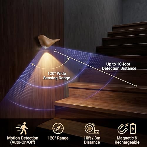 2-Pack Faux Wood Bird Wall Sconces, Timber-Look Plastic Cordless Motion Sensor - Image 3