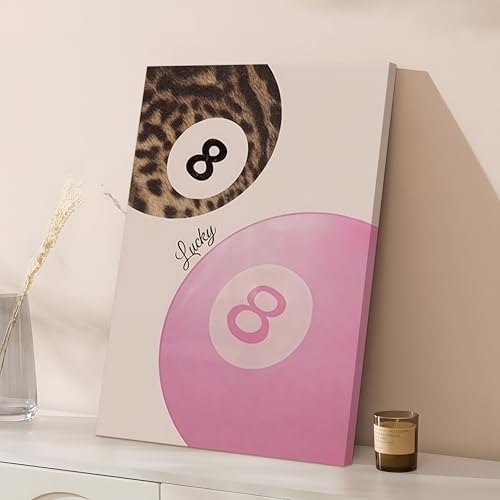 Framed Pink Leopard Print Wall Art Set of 3, Trendy Fashion Lucky 8 Ball Canvas - Image 7