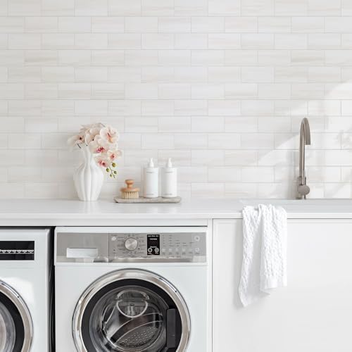 Vamos Tile 100-Piece Glossy Dolomite White Peel and Stick Backsplash Tile - Image 4