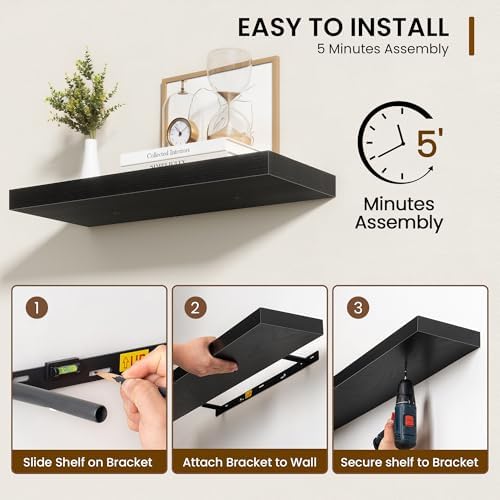 Acovy 16 Inch Floating Shelves for Wall 2 Pack, Wall Mounted Floating Shelf - Image 6