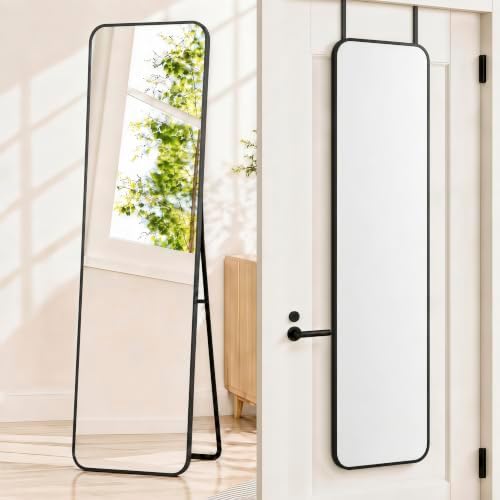 57x16" Full Length Mirror Floor Stand, Over the Door, Wall Mounted Black by SCWF-GZ