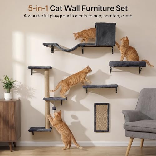 MEWANG Cat Wall Shelves, 5-in-1 Cat Wall Furniture Set - Image 3