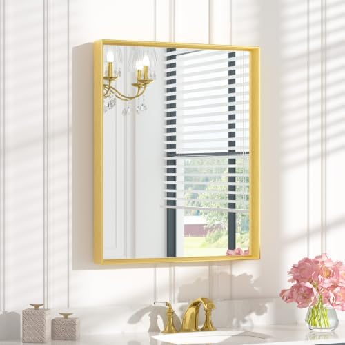 Keonjinn 24x30 Inch Gold Bathroom Mirror by Keonjinn