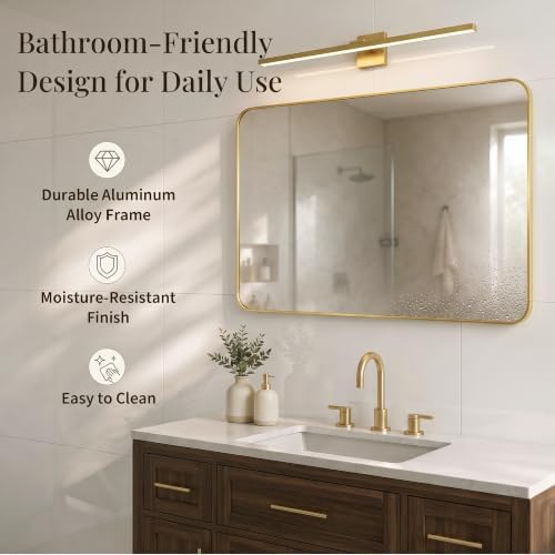 30x48 Inch Brushed Gold Rounded Rectangle Bathroom Vanity Mirror - Image 6
