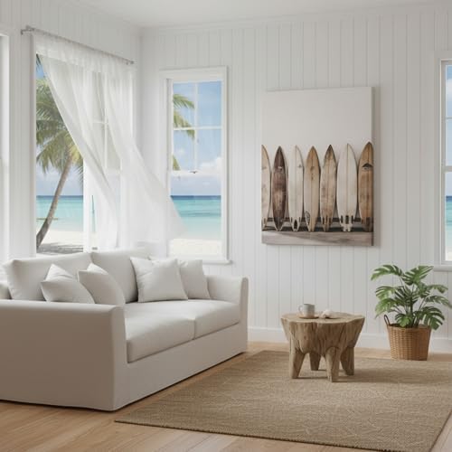 Coastal Beach Painting Vintage Surfboard Wall Art 16x24 Inch Framed - Image 5
