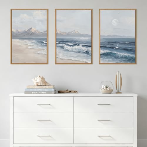 HLNIUC Blue Ocean Wave Framed Canvas Wall Art, Large Modern Sea Beach Wall Decor - Image 4