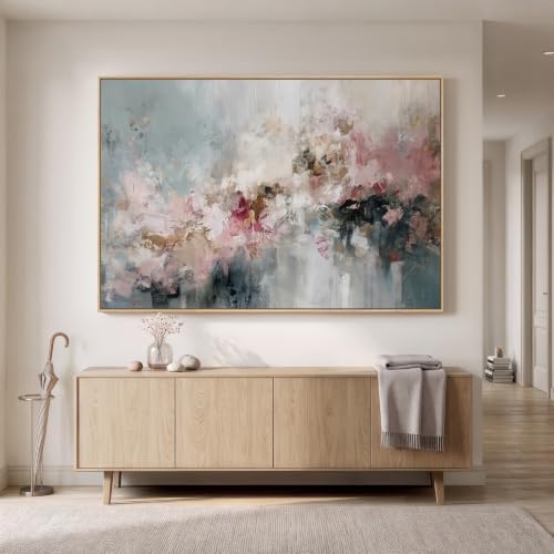 Extra Large Framed Pink Blue Abstract Wall Art, Oversized Horizontal 60x40 - Image 2