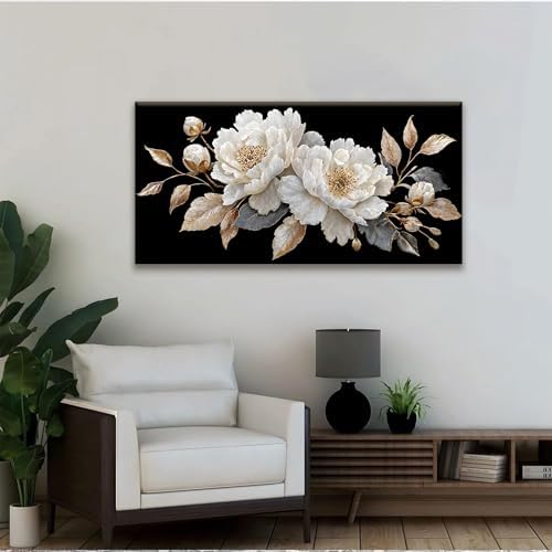Black And White Wall Art Decor 24"x48" Elegant Flower Wall Art - Image 6